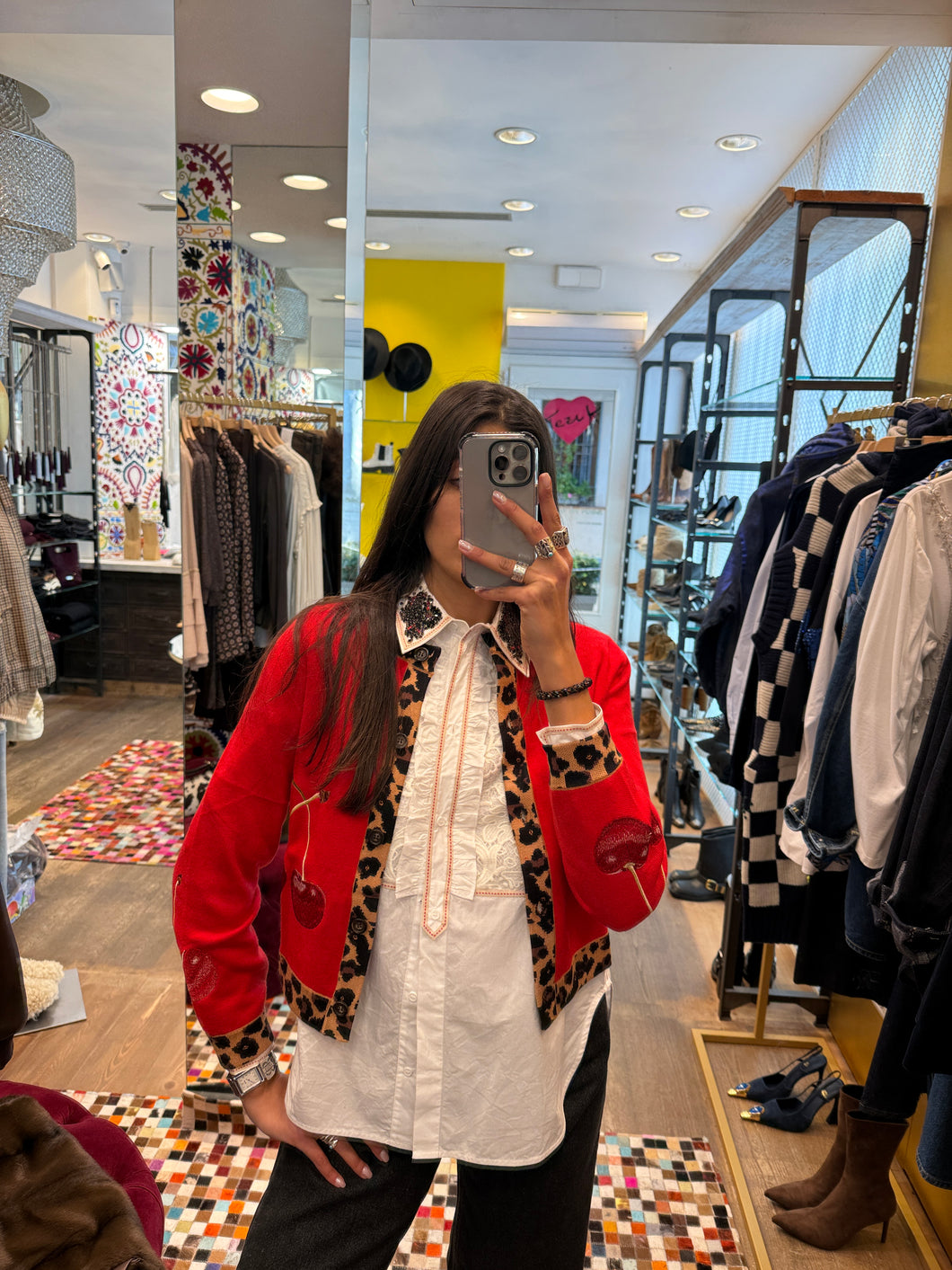 Cardigan Rosso & Leopardato