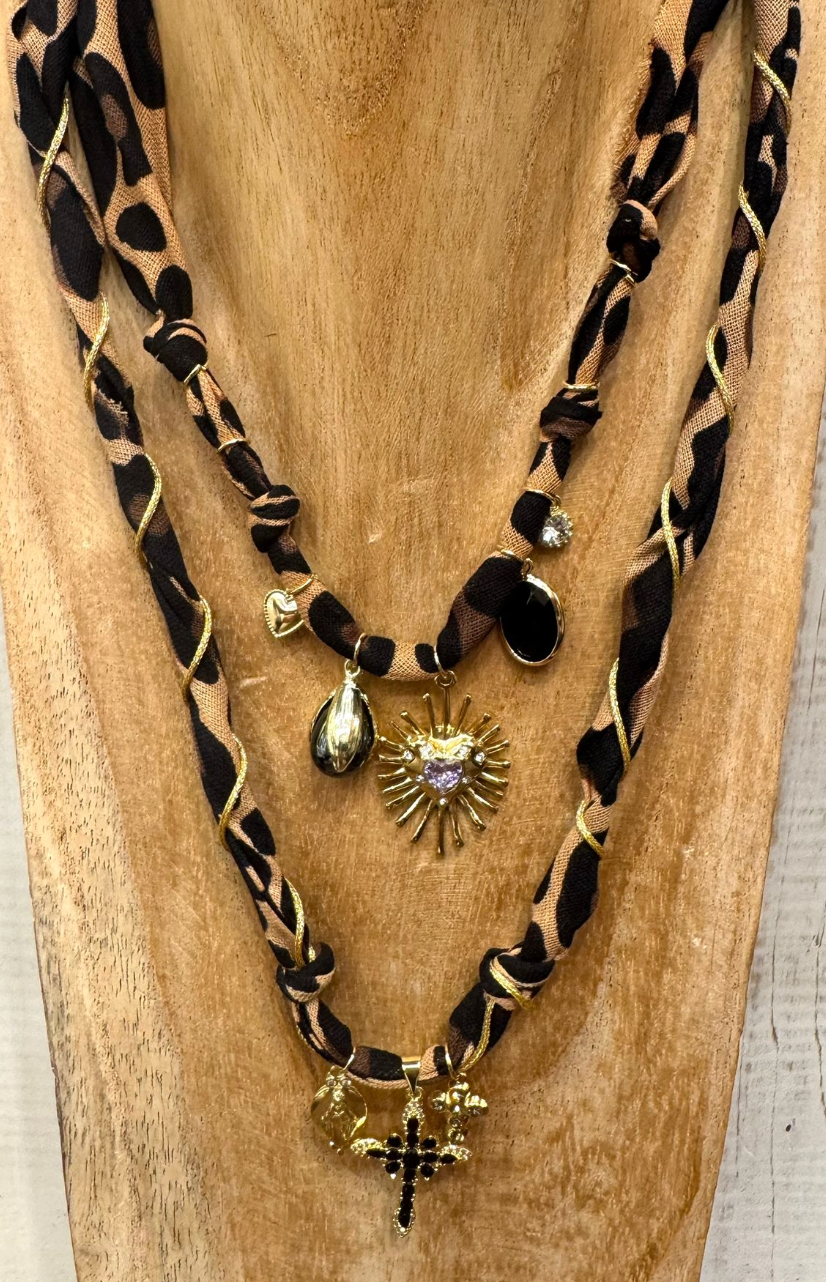 NIQIPOK Collana Sciarpa Leopardata Con Ciondoli Stella Marina E Conchiglia – Boho Chic