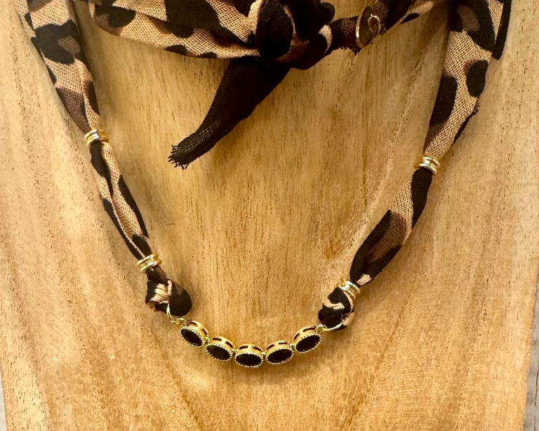 NIQIPOK Collana Sciarpa Leopardata Con Ciondoli Stella Marina E Conchiglia – Boho Chic